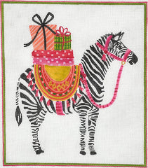 Kate Dickerson Needlepoint Collections Lindsay Brackeen - Party Animal Zebra with Gifts & Pink Harness Needlepoint Canvas