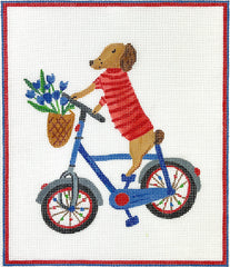 Kate Dickerson Needlepoint Collections Carolyn Gavin - Dogonit Pup on Blue Bicycle Needlepoint Canvas