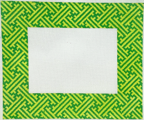 Kate Dickerson Needlepoint Collections Picture Frame Chinoiserie Lattice with Monogram Or Blank Kelly Green on Lime with Hot Pink Letter Needlepoint Canvas