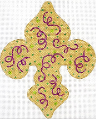 Kate Dickerson Needlepoint Collections Mardi Gras Mini Fleur De Lys Confetti Gold with Purples and Greens Needlepoint Canvas