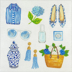 Kate Dickerson Needlepoint Collections Joanna Baker Summer Favorite Things Cool Blues Needlepoint Canvas