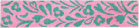 Kate Dickerson Needlepoint Collections Key Fob Hawaiian Floral Greens on Pink Needlepoint Canvas