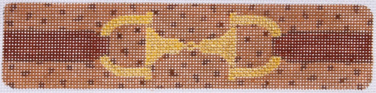 Kate Dickerson Needlepoint Collections Cuff Bracelet Bookmark Snaffle Bit on Ostrich Tan and Brown with Gold Needlepoint Canvas