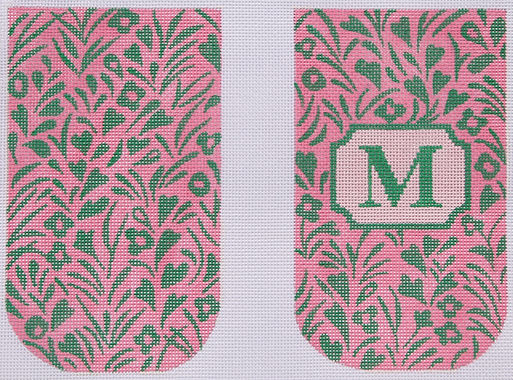 Kate Dickerson Needlepoint Collections Eye Glasses Case Hawaiian Floral Greens on Pink with Monogram Space Full-Size Needlepoint Canvas