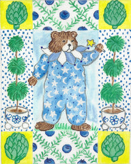 Kate Dickerson Needlepoint Collections Kelly Rightsell Blueberry Bear with Artichokes & Topiaries Needlepoint Canvas