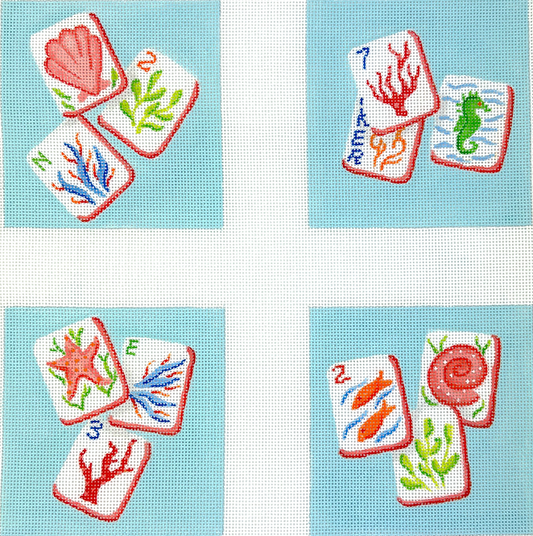 Kate Dickerson Needlepoint Collections Set Of Four Coasters Mahjong Tiles Coral Reef Needlepoint Canvas