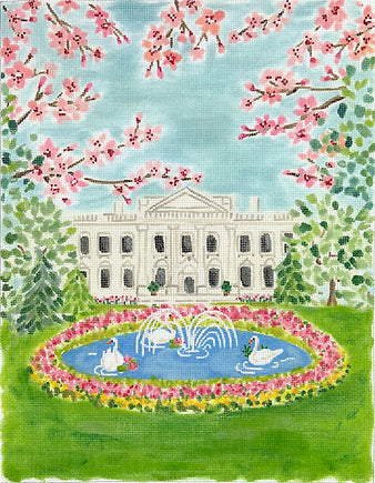 Kate Dickerson Needlepoint Collections Lindsay Brackeen The White House Swan Pond Needlepoint Canvas