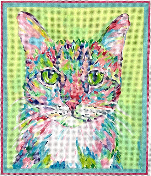 Calico Cat - Multi on Soft Green Needlepoint Canvas