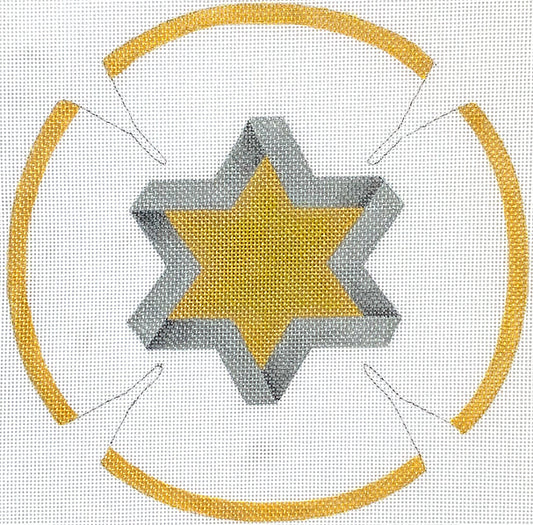 Kate Dickerson Needlepoint Collections Kippah - Star of David - Golds & Silvers on White Needlepoint Canvas