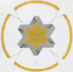 Kate Dickerson Needlepoint Collections Kippah - Star of David - Golds & Silvers on White Needlepoint Canvas