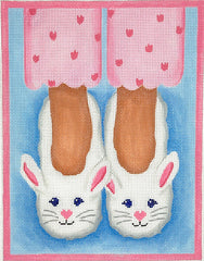 Kate Dickerson Needlepoint Collections Heres Looking At Shoe Bunny Slippers and Pink Pajamas Needlepoint Canvas