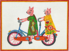 Kate Dickerson Needlepoint Collections Carolyn Gavin - Two Kitties In Mexican Dresses on Bicycle Built For Two Needlepoint Canvas