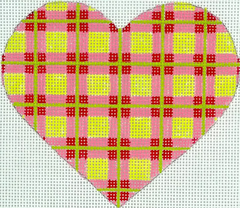 Kate Dickerson Needlepoint Collections Mini Heart Madras Plaid Pink Watermelon and Limes Needlepoint Canvas - 18M