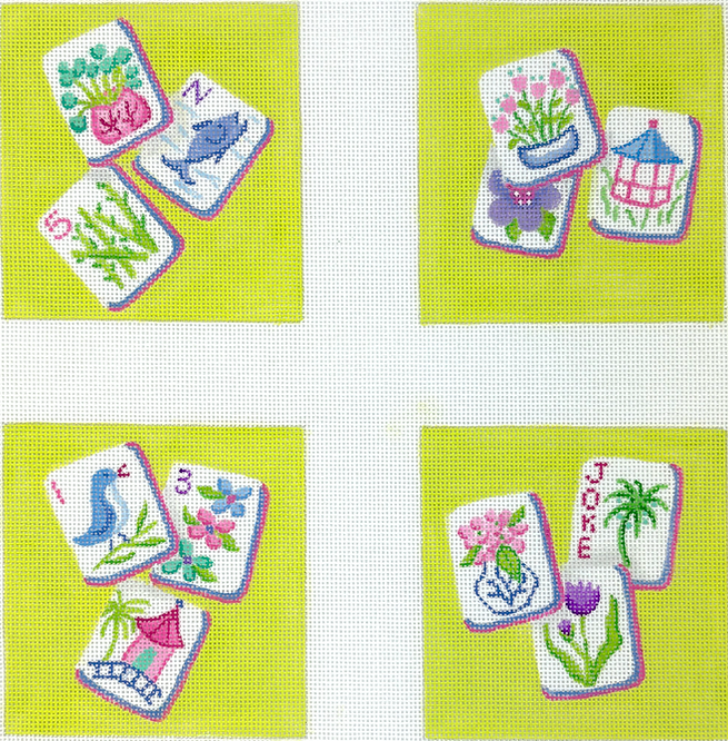 Kate Dickerson Needlepoint Collections Set Of Four Coasters Mahjong Tiles Chinoiserie Needlepoint Canvas