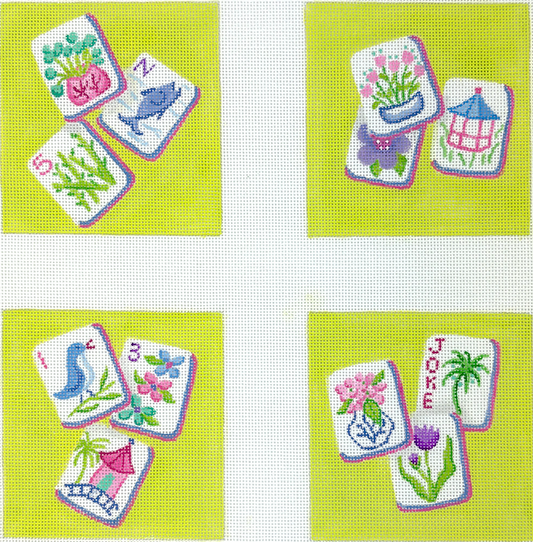 Kate Dickerson Needlepoint Collections Set Of Four Coasters Mahjong Tiles Chinoiserie Needlepoint Canvas