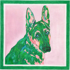 Kate Dickerson Needlepoint Collections Megan Carn - German Shepherd - Greens & Pinks Needlepoint Canvas