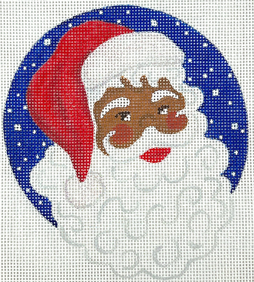 Kate Dickerson Needlepoint Collections Christmas Ornament Santa Claus on Night Sky Black Needlepoint Canvas