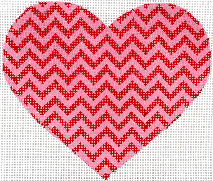 Kate Dickerson Needlepoint Collections Mini Heart Zigzag Pink and Red Needlepoint Canvas