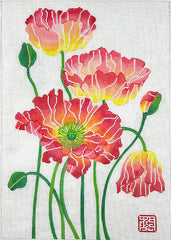 Kate Dickerson Needlepoint Collections Gabby Malpas Poppies Reds Corals Oranges Yellows and Greens Needlepoint Canvas