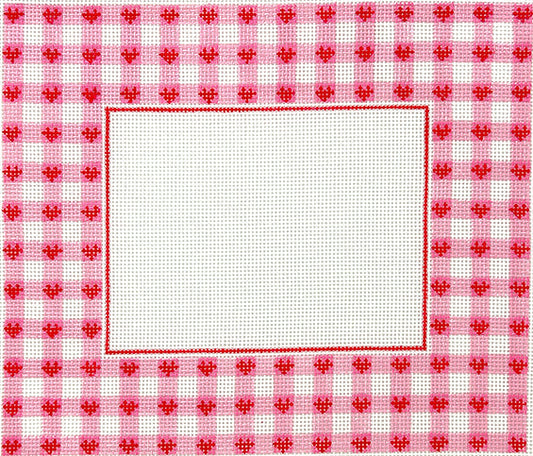 Kate Dickerson Needlepoint Collections Picture Frame Pink Gingham with Red Hearts Rectangle Needlepoint Canvas