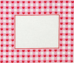 Kate Dickerson Needlepoint Collections Picture Frame Pink Gingham with Red Hearts Rectangle Needlepoint Canvas