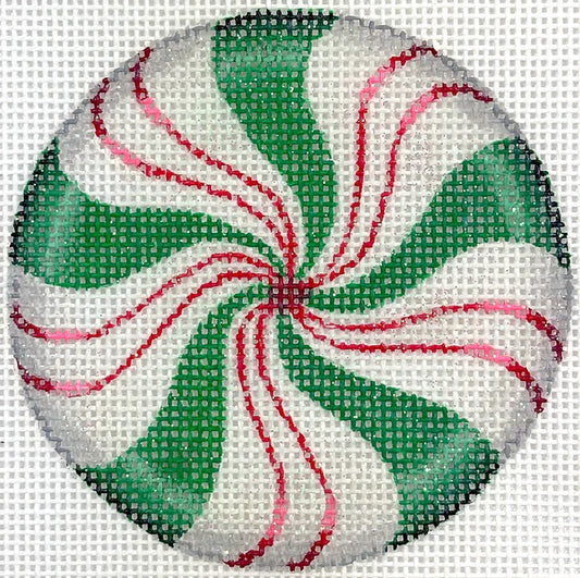 Kate Dickerson Needlepoint Collections Christmas Ornament Sparkly Red and Green Peppermint Needlepoint Canvas