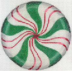Kate Dickerson Needlepoint Collections Christmas Ornament Sparkly Red and Green Peppermint Needlepoint Canvas