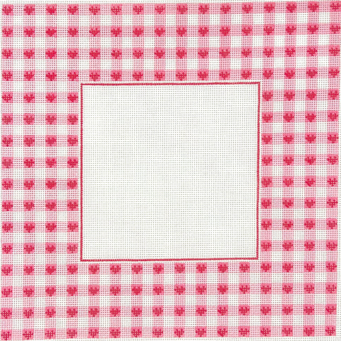 Kate Dickerson Needlepoint Collections Picture Frame Pink Gingham with Raspberry Hearts Square Needlepoint Canvas