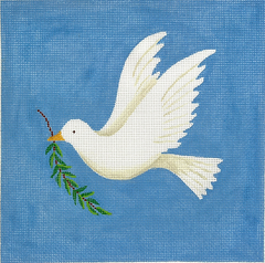 Kate Dickerson Needlepoint Collections Tefillin Bag White Dove with Olive Branch on Medium Blue Needlepoint Canvas