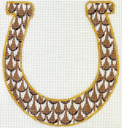 Kate Dickerson Needlepoint Collections Fishnet Mini - Horseshoe - Browns & Gold Needlepoint Canvas
