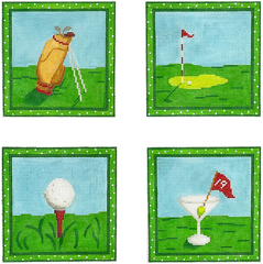 Kate Dickerson Needlepoint Collections Set Of Four Coasters Golf Themes Needlepoint Canvas