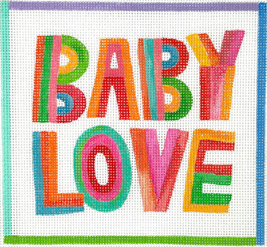 Kate Dickerson Needlepoint Collections Shannon Snow - “Baby Love” In Colorful Striped Letters Needlepoint Canvas