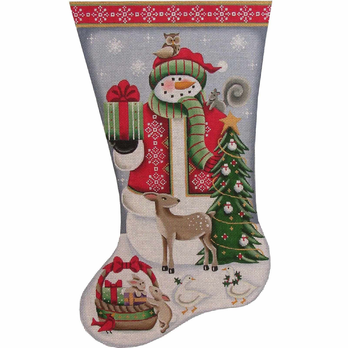 Rebecca Wood Designs Forest Friends Snowman Stocking Needlepoint Canvas - 13M