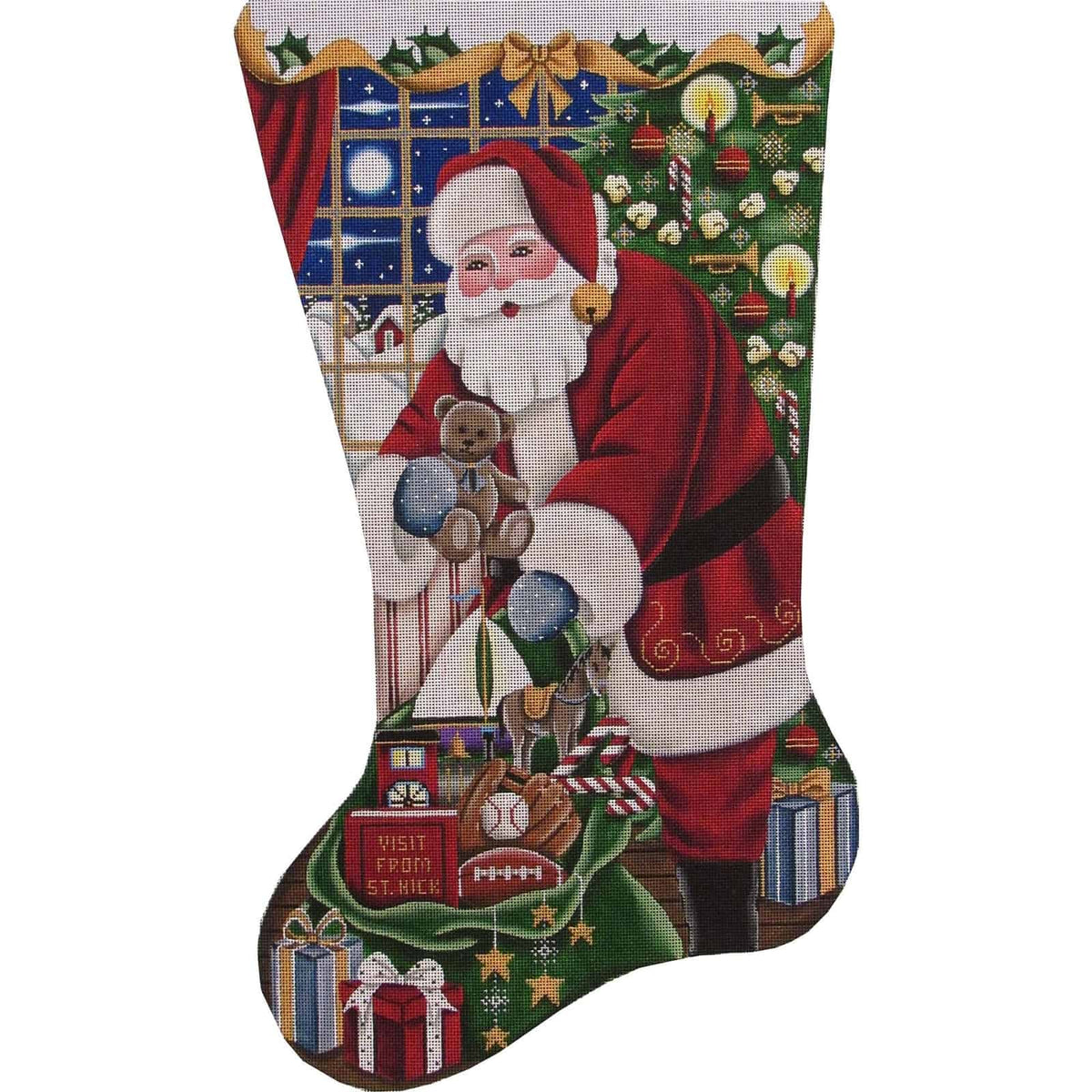 Rebecca Wood Designs Boys Christmas Stocking Needlepoint Canvas - 13M