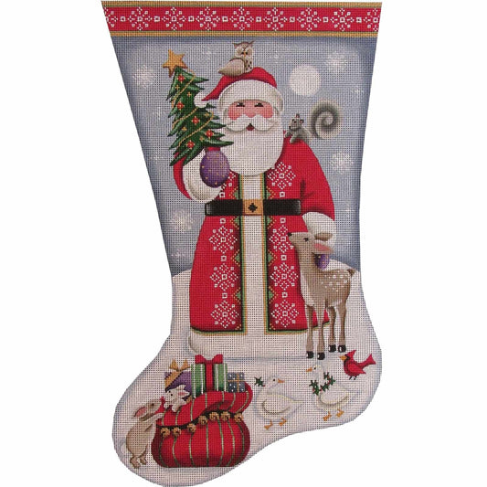Rebecca Wood Designs Forest Friends Santa Stocking Needlepoint Canvas - 18M