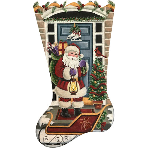Rebecca Wood Designs Santa at the Door Stocking Needlepoint Canvas - 13M