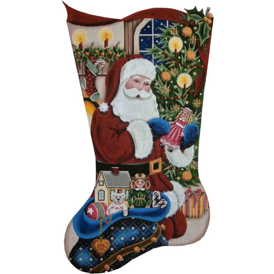 Rebecca Wood Designs Santa Presents Girl Stocking Needlepoint Canvas - 13M