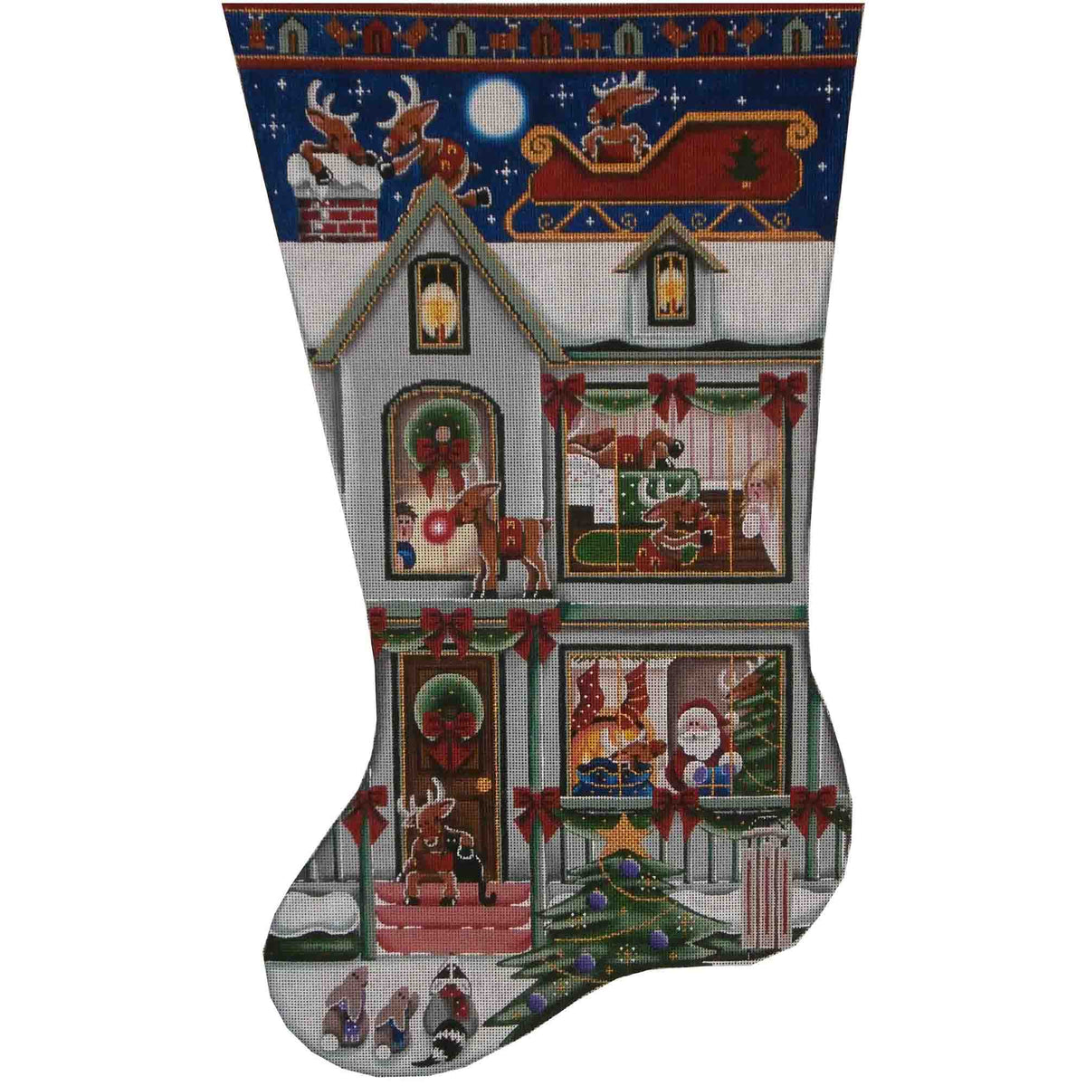 Rebecca Wood Designs Snooping Reindeer Stocking Needlepoint Canvas - 18M