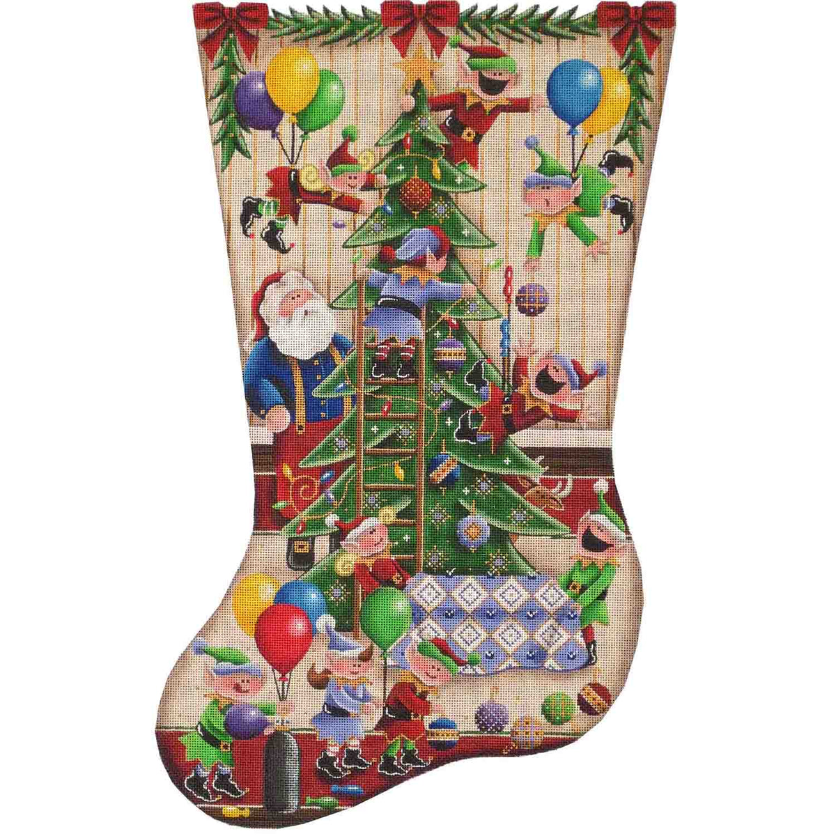 Rebecca Wood Designs Elf Inegenuity Stocking Needlepoint Canvas - 13M