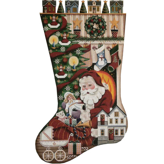 Rebecca Wood Designs Santas Gift Girl Christmas Stocking Needlepoint Canvas - 18M