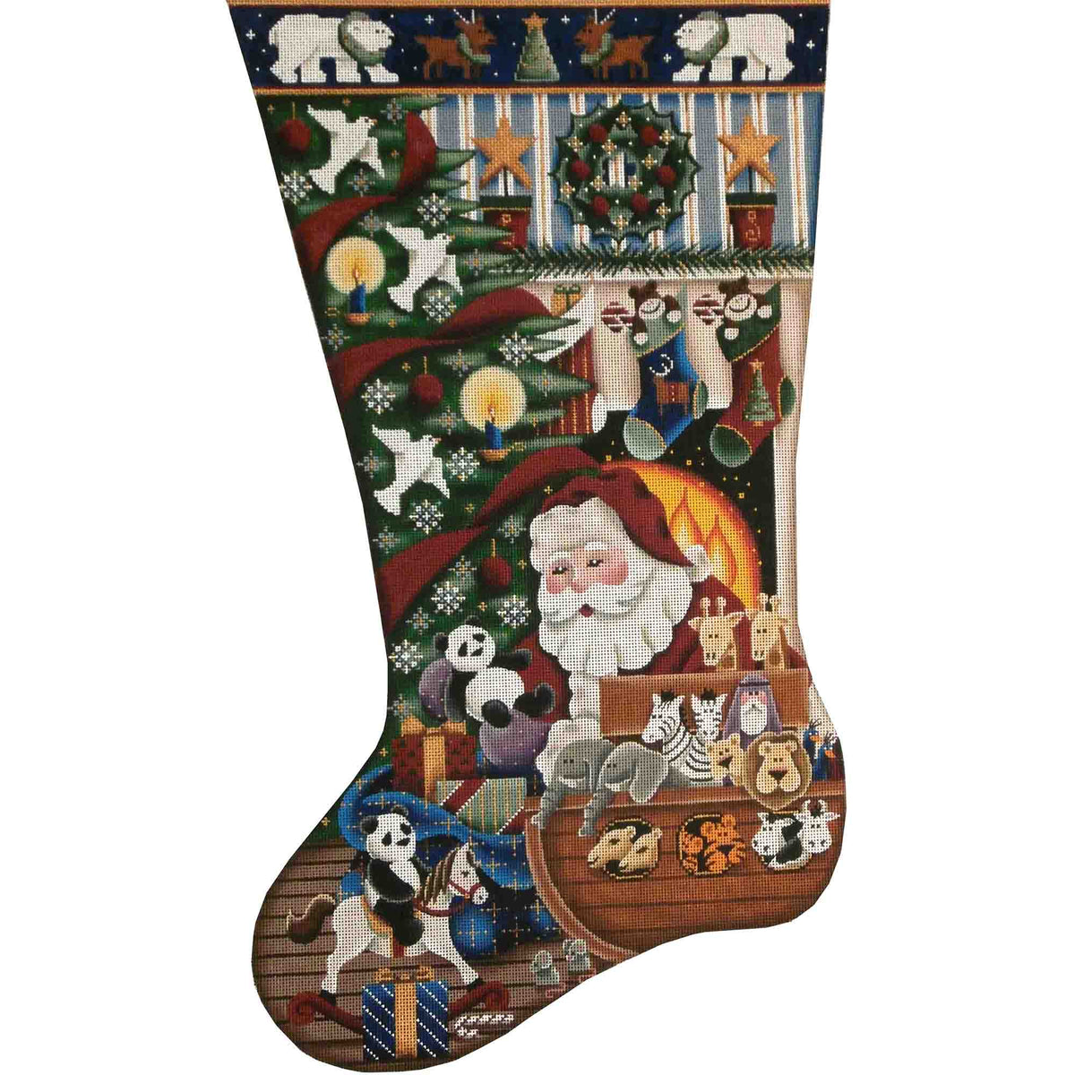 Rebecca Wood Designs Noahs Ark Christmas Stocking Needlepoint Canvas - 13M