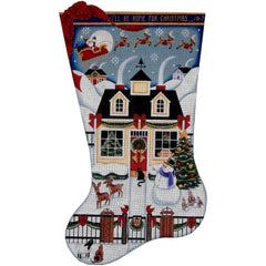 Rebecca Wood Designs Christmas Cottage Stocking Needlepoint Canvas - 13M