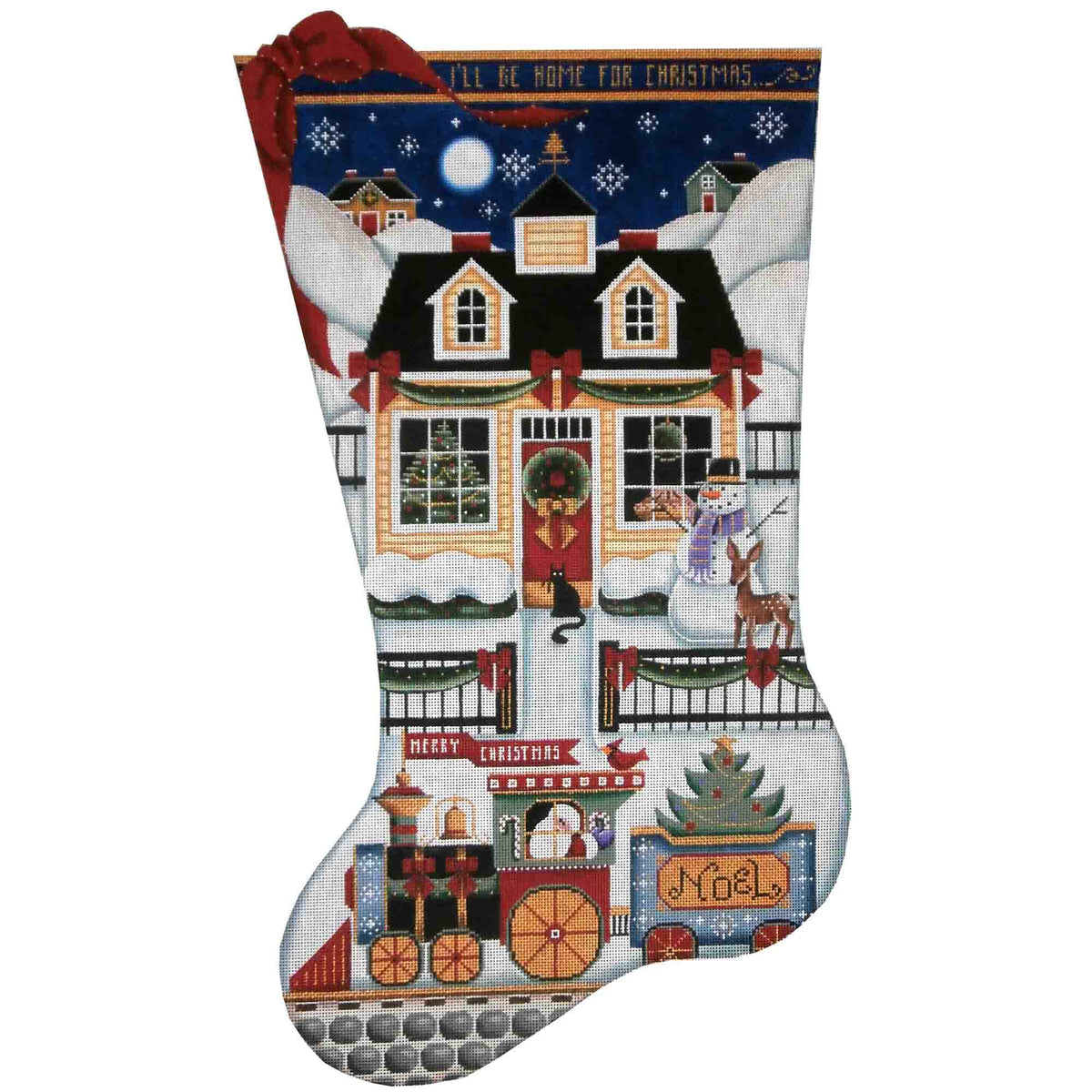 Rebecca Wood Designs Choo Choo Cottage Stocking Needlepoint Canvas - 18M