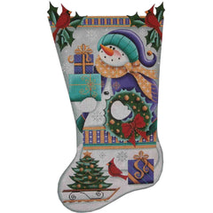 Rebecca Wood Designs Purple Snowman Stocking Needlepoint Canvas - 13M