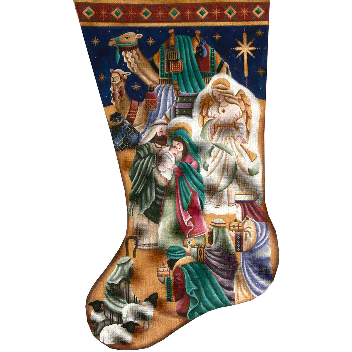 Rebecca Wood Designs Bright Nativity Stocking Needlepoint Canvas - 13M