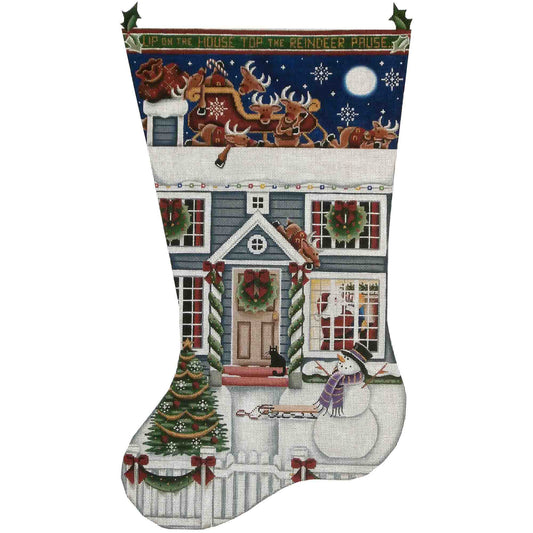 Rebecca Wood Designs Up On The Housetop Stocking Needlepoint Canvas - 18M