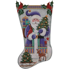 Rebecca Wood Designs Purple Santa Stocking Needlepoint Canvas - 13M