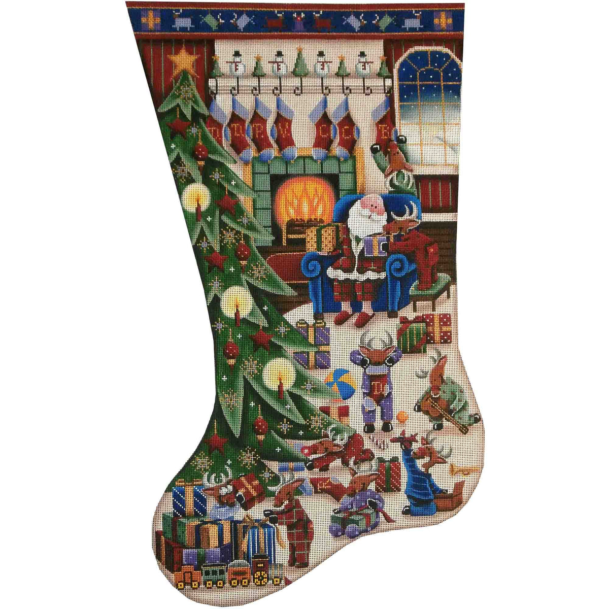 Rebecca Wood Designs Reindeers Christmas Stocking Needlepoint Canvas - 18M