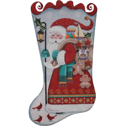 Rebecca Wood Designs Folk Santa Stocking Needlepoint Canvas - 13M