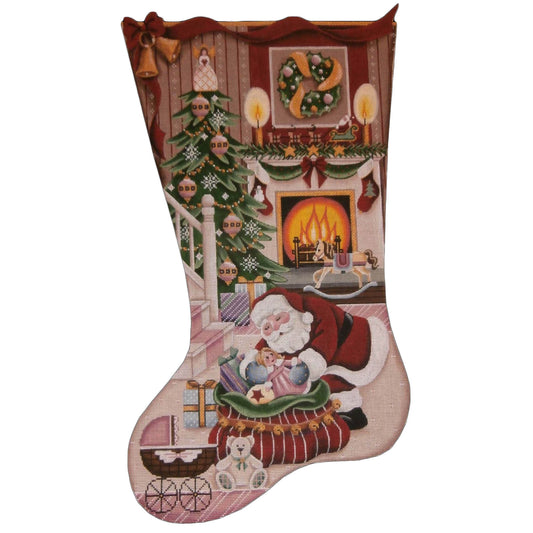 Rebecca Wood Designs Christmas by the Fire Girl Stocking Needlepoint Canvas - 18M